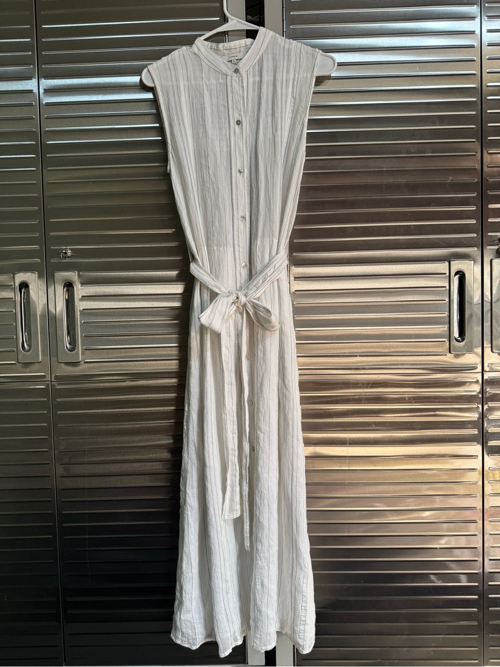 Vince Sleeveless White Button-Front Maxi Dress with Tie Waist